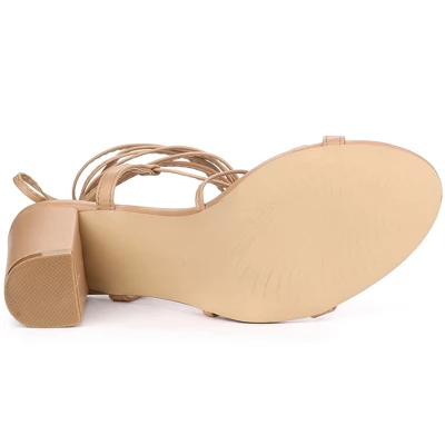 Allegra K Women's Strappy One Strap Lace Up Chunky Heels Sandals 6 Allegra K Women's Strappy One Strap Lace Up Chunky Heels Sandals - Image 4