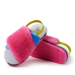 Dearfoams Adult Unisex Color Block Genuine Shearling Slingback Slide