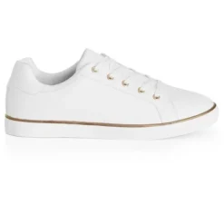 Women's WIDE FIT Metallic Stripe Trainer - White | EVANS