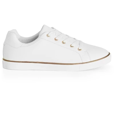 Women's WIDE FIT Metallic Stripe Trainer - White | EVANS 3 Women's WIDE FIT Metallic Stripe Trainer - White | EVANS